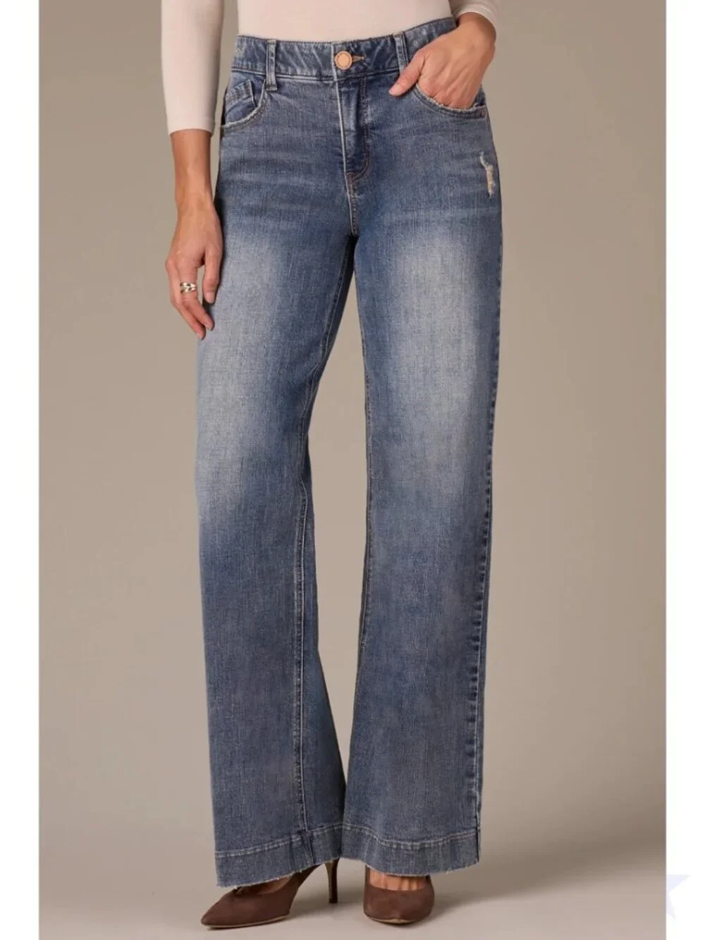 Wit  & Wisdom Sam High Rise Wide Leg Jeans Blue Flawless Fit Stretch Size 14 NWO